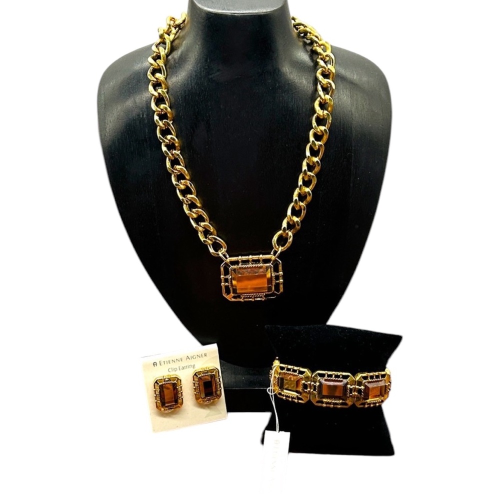 STUNNING Etienne Aigner Bundle -Necklace, Bracelet, Earrings ~All NWT Gold Tone